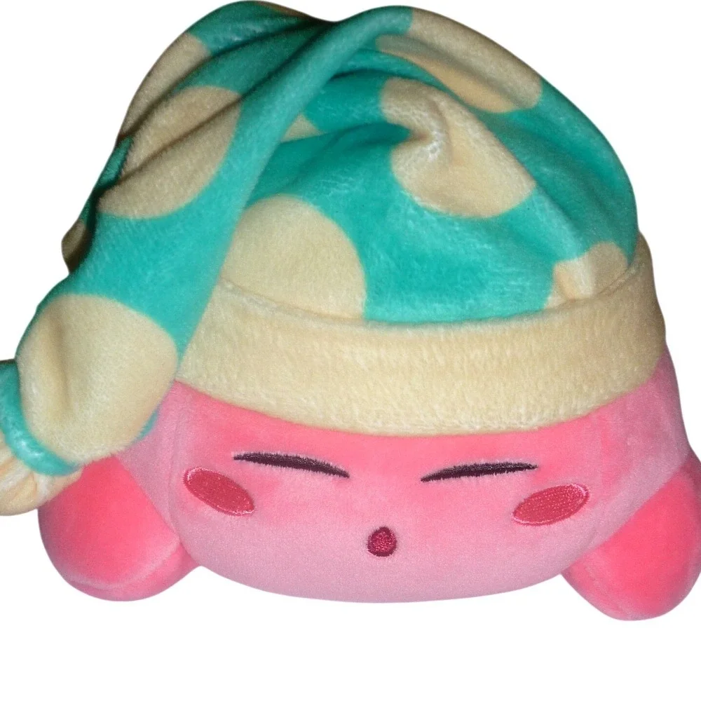 Tomy Club Mocchi Mocchi‎ Sleeping Kirby Plush with Nightcap Nintendo Squishy 6